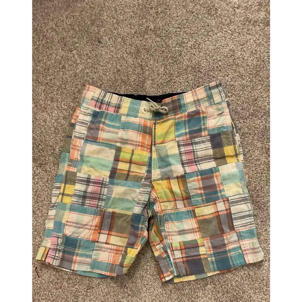 GAP Kids Boys Patchwork Plaid Board Shorts Swim Trunks Madras Multicolor, S